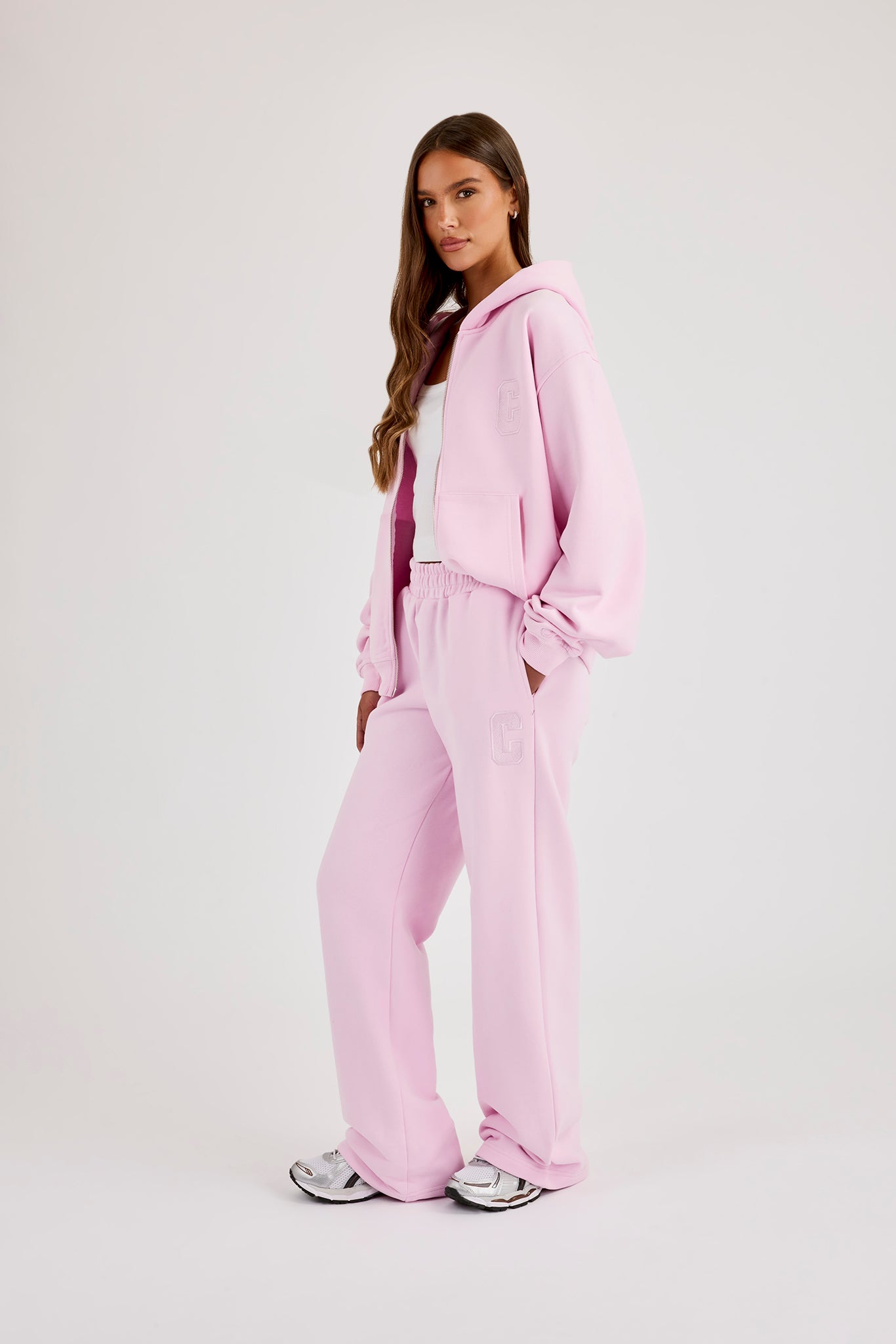 Embroidered C Zip Through Tracksuit - Pink